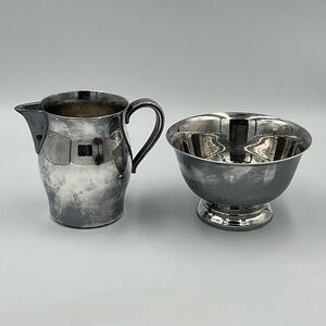 Vintage Wm Rogers Silver Plate Creamer and Sugar Bowl, Paul Revere Reproductions
